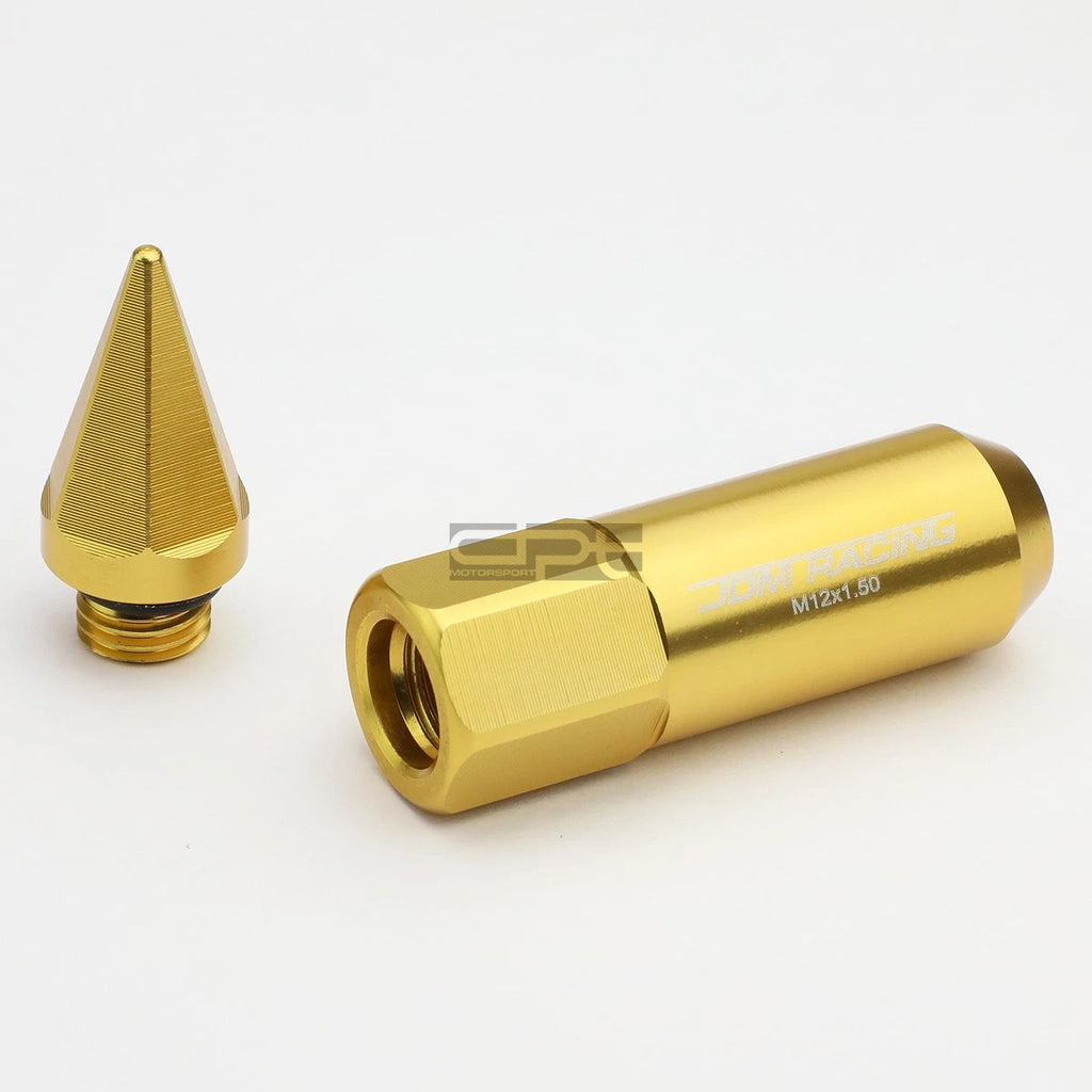 20x M12x1.5 90mm Tall Gold Aluminum Spiked Cap Lug Nuts + Adapter