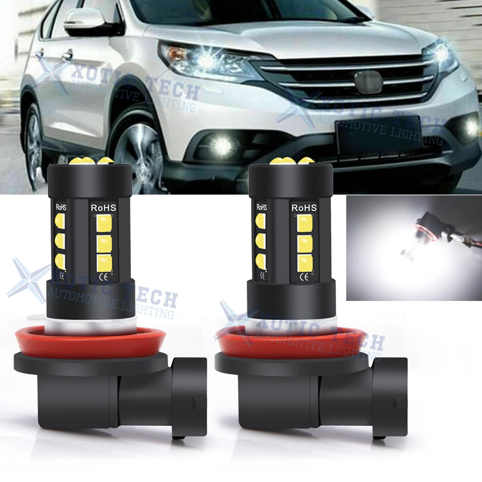 High Power Xenon White LED Fog Light Bulbs for Honda CR-V (2007–2019)