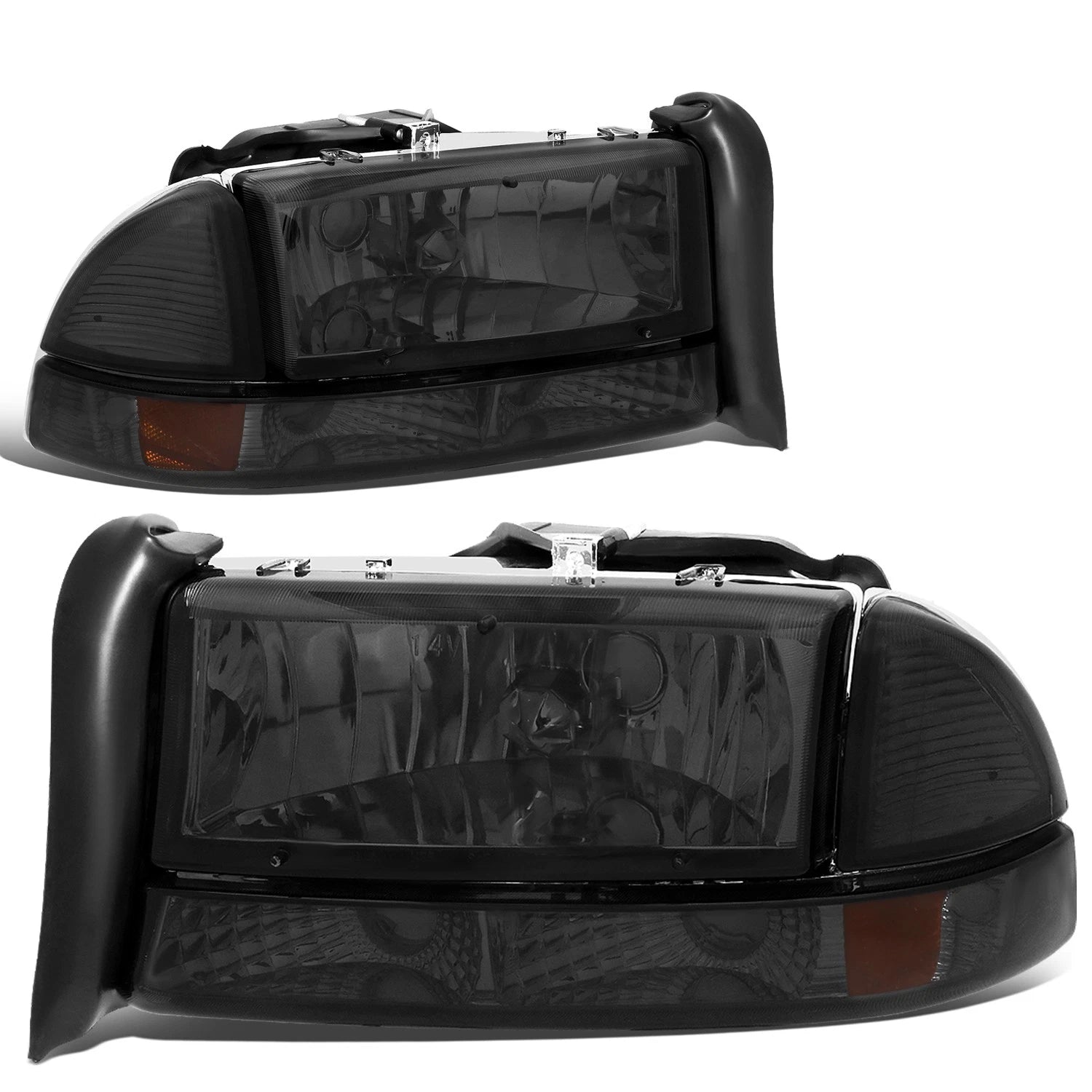 Set of 2 Smoked Housing Amber Corner Headlights for Dakota Durango (1997–2004)