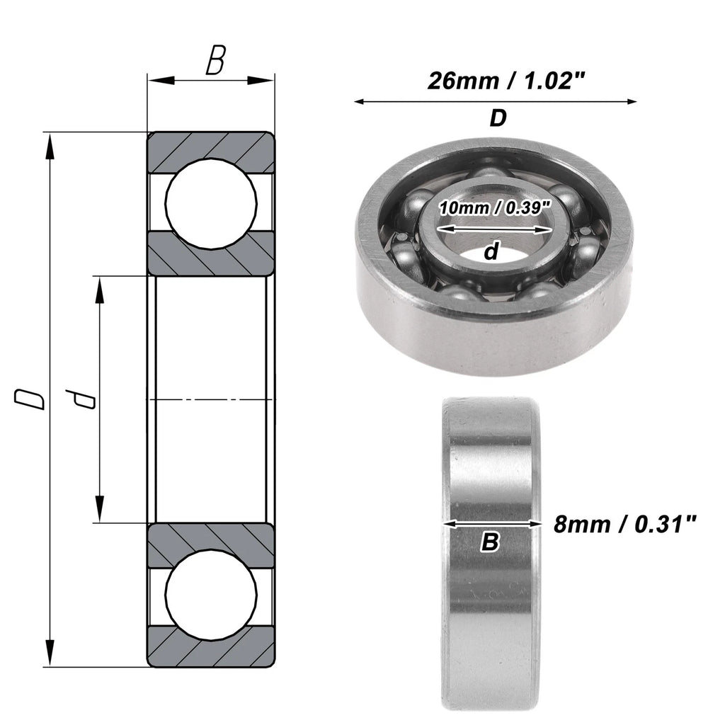 6000 Deep Groove Ball Bearing for Scooter Skateboard Wheel (10x26x8mm)