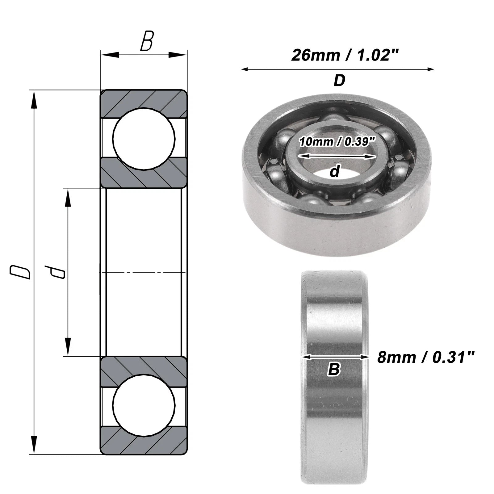 6000 Deep Groove Ball Bearing for Scooter Skateboard Wheel (10x26x8mm)