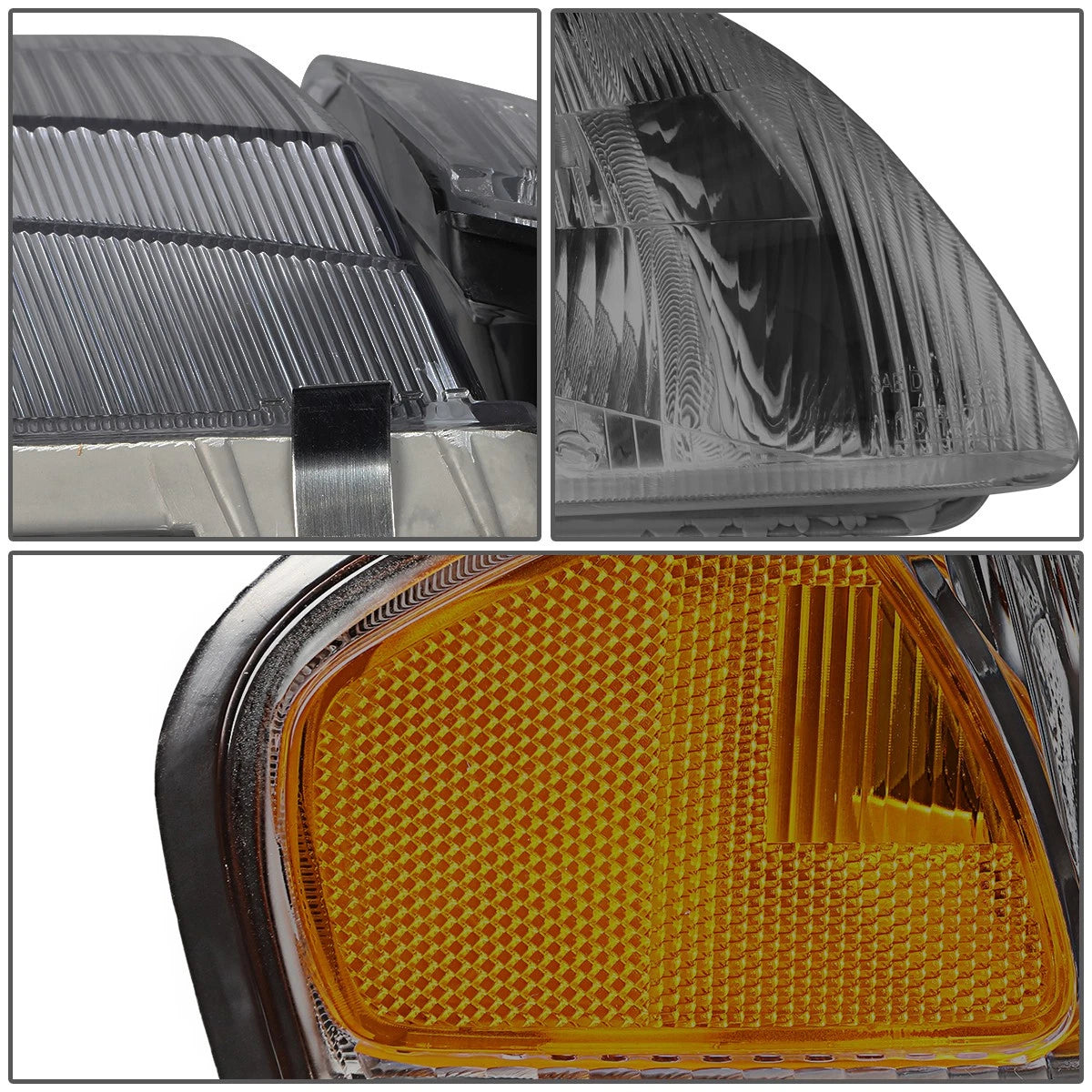 Set of 4 Smoked Headlights & Amber Corner Signal Lamps for Mazda 626 (1998–1999)