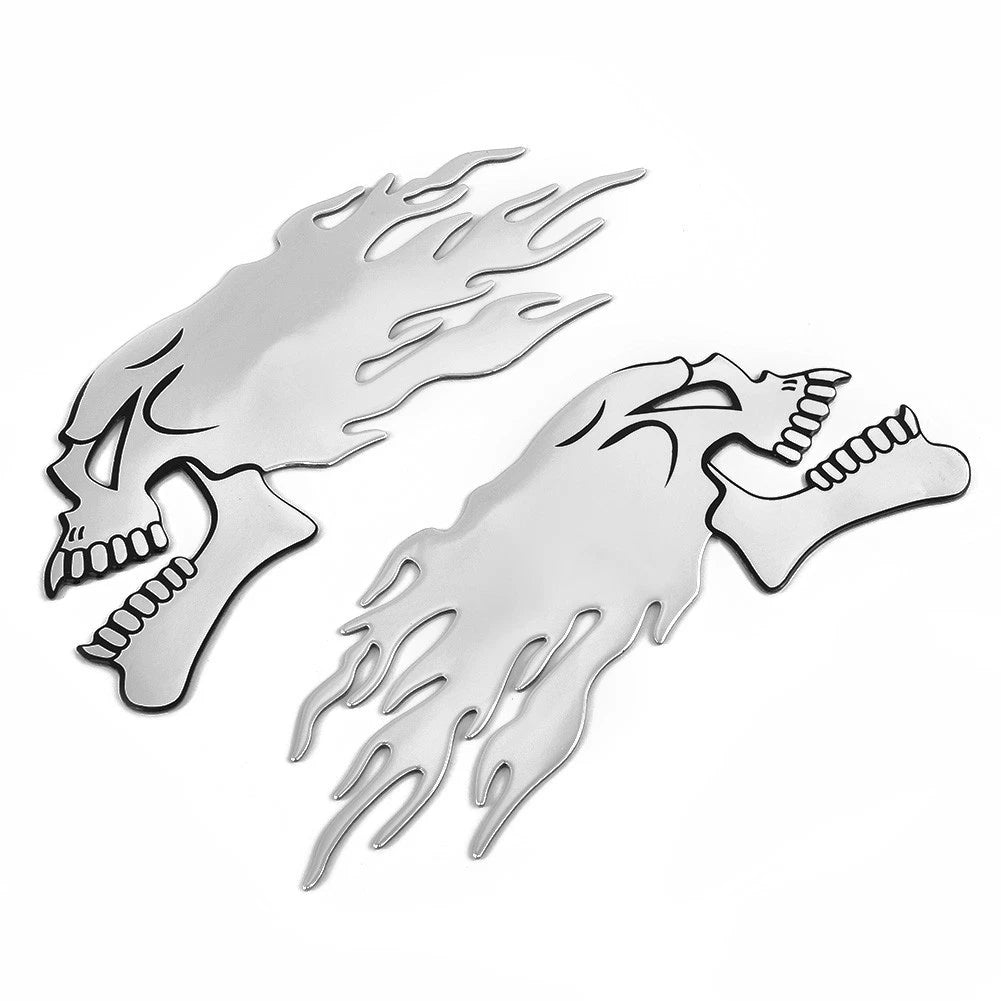 Pair 3D Gel Skull Decals for Motorbike Motorcycle (L+R)