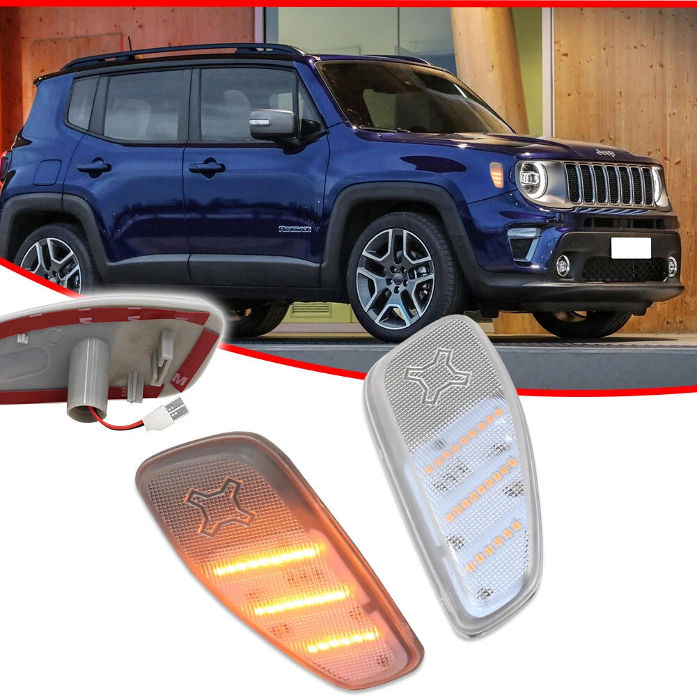 2X Clear Amber LED Side Marker Lights for Jeep Renegade (2015–2023)