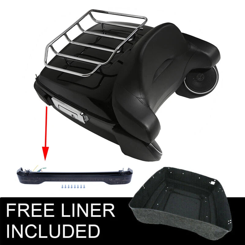 King Trunk Backrest Rack Smoked Light Speakers for Harley Touring (2014–2026)