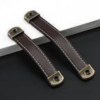 2Pcs Antique Leather Door Pull Handle for Cabinet Bookcase Drawer
