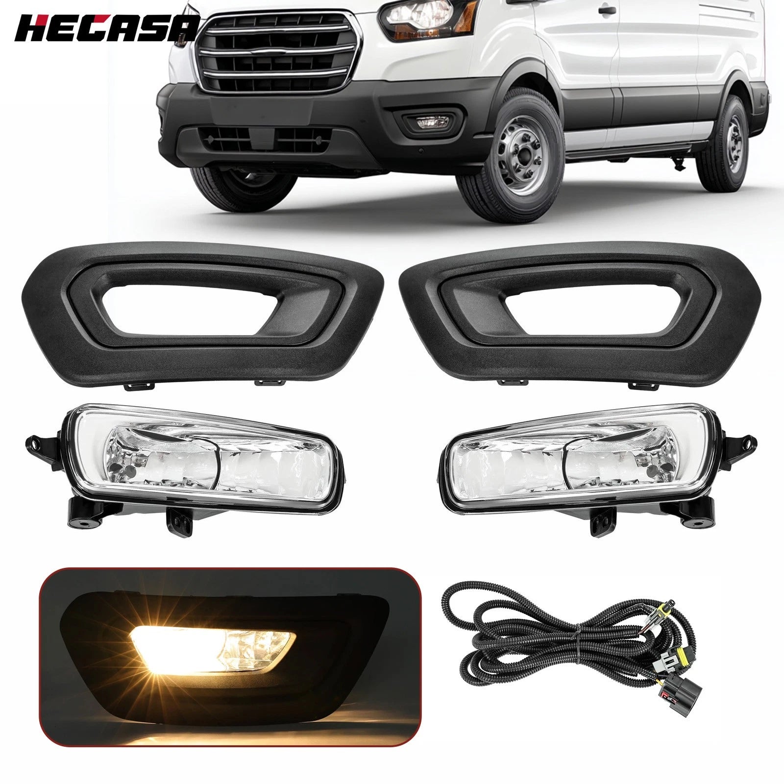 Fog Lights Set for Ford Transit (2020–2025) W/Cover Bezels & Bulbs