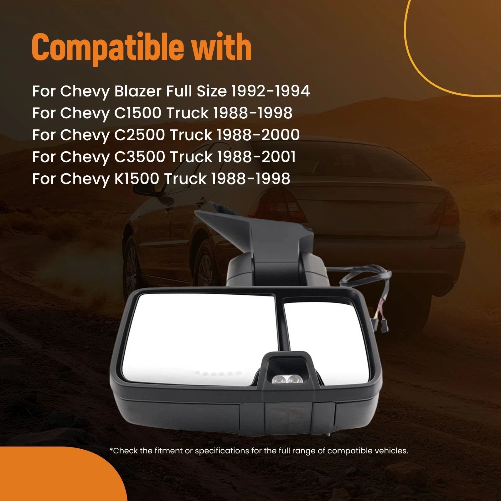Left Right Mirror Set for GMC C1500/C3500 (1988–2001) SC05097IT921TU Black Power