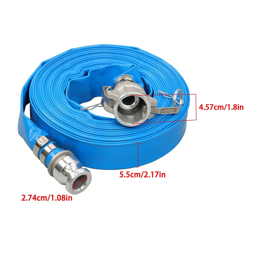 1.25" x 50ft PVC Lay Flat Water Discharge Hose for Trucks