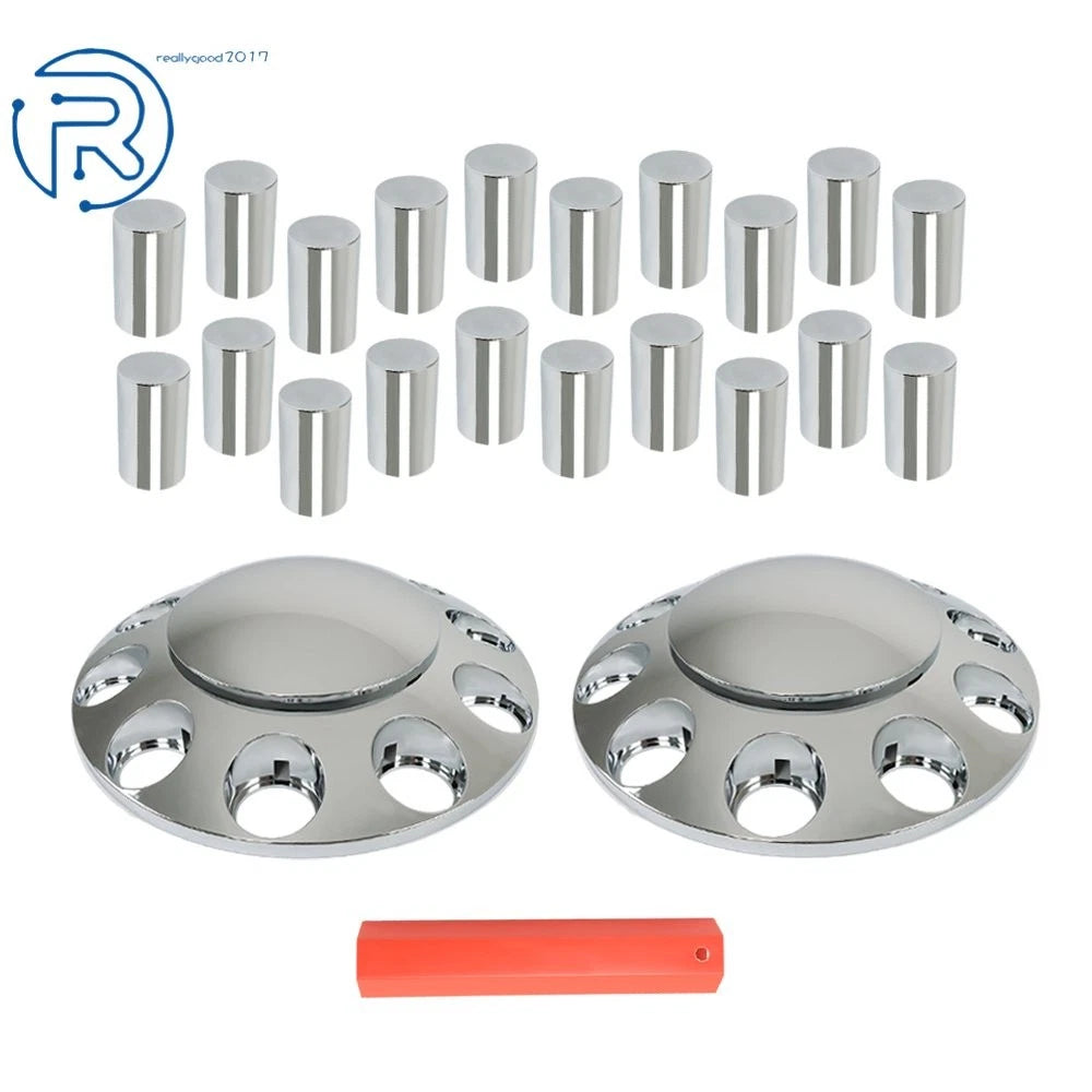 2X Axle Wheel Front Cover Hub Cap with 33mm Lug Nuts for Truck