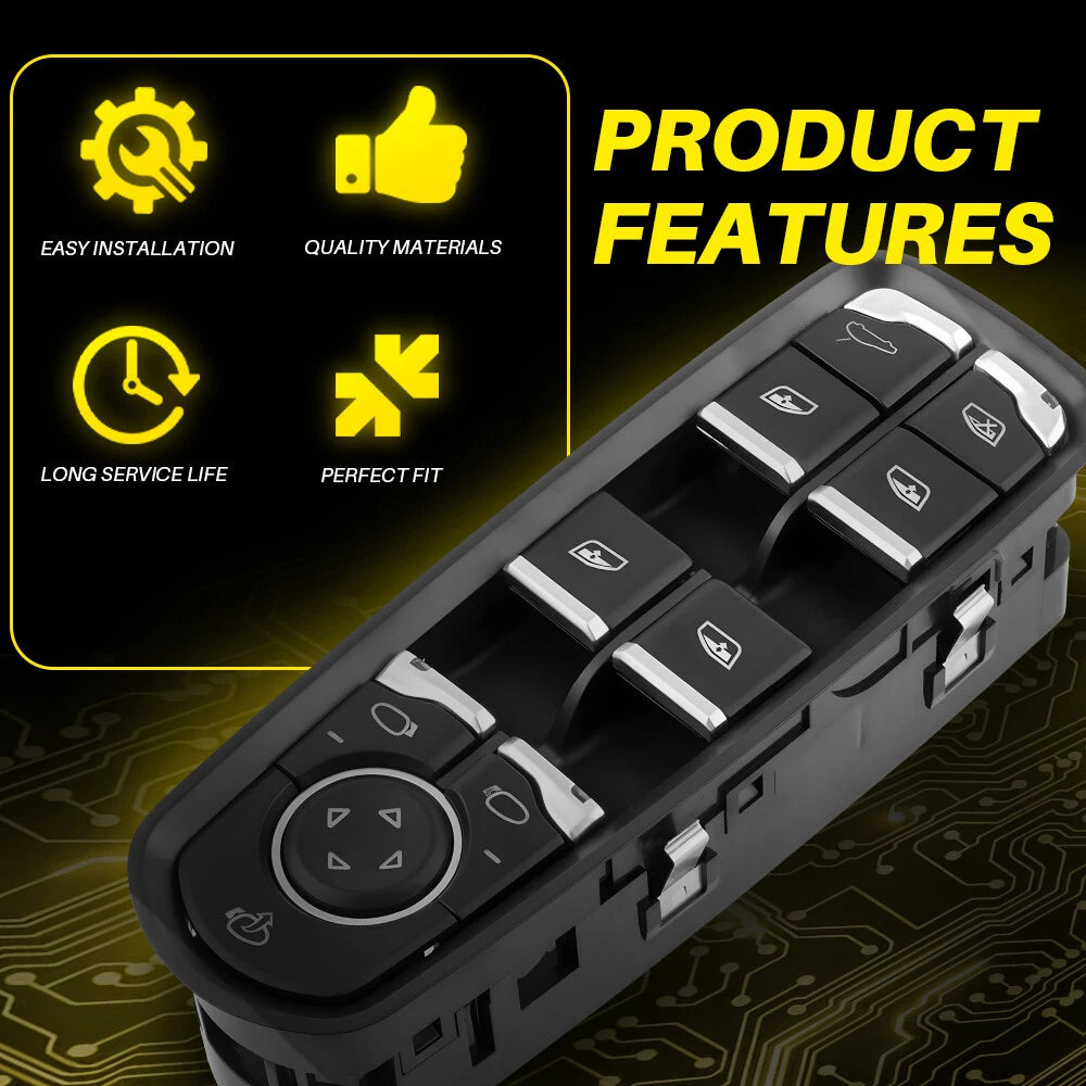 Electric Front Window Switch for Porsche Panamera Cayenne Macan (2010–2023) 7PP959858AE