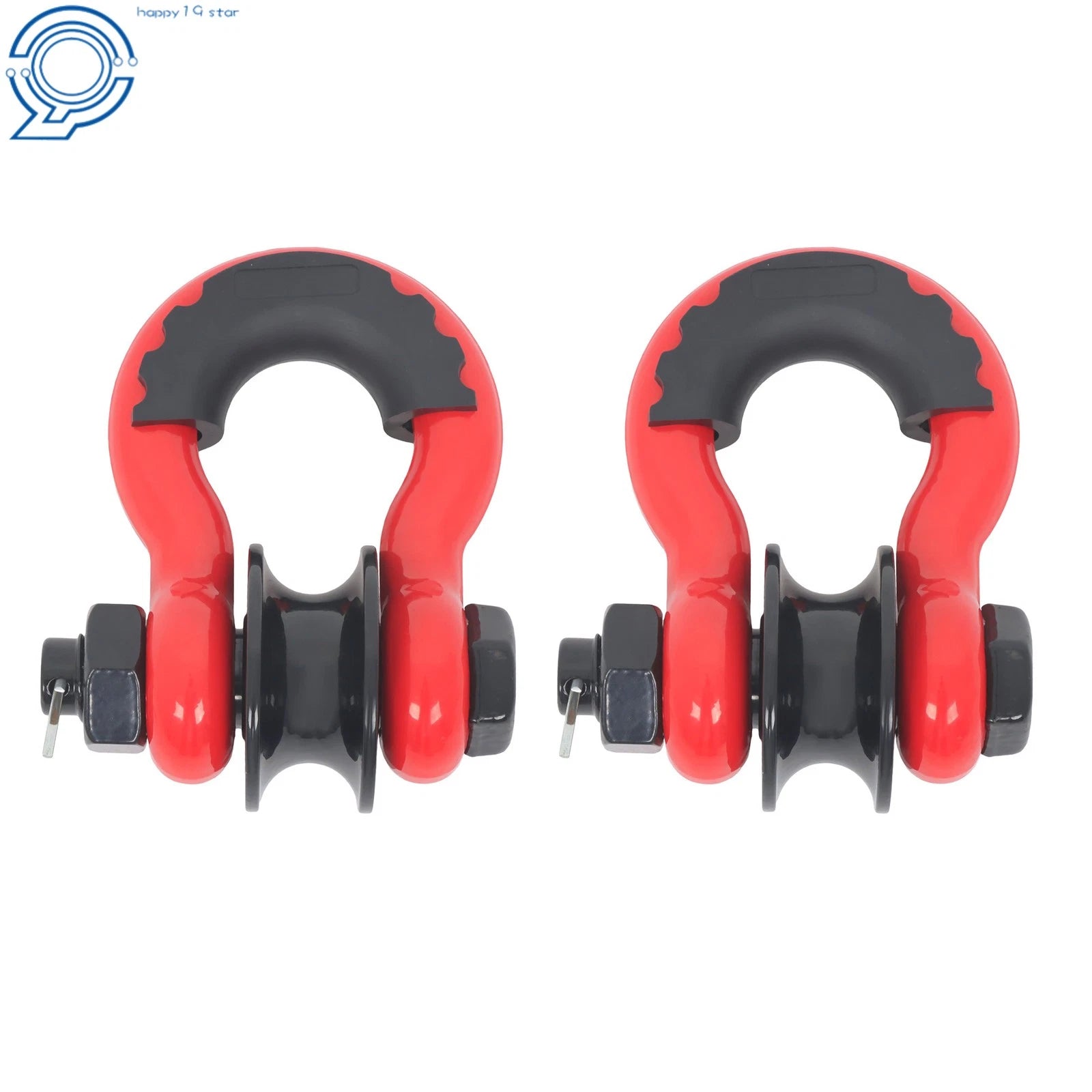 Set of 2 Red 3/4" D Ring Recovery Shackles with Pulley 22000 lb Capacity
