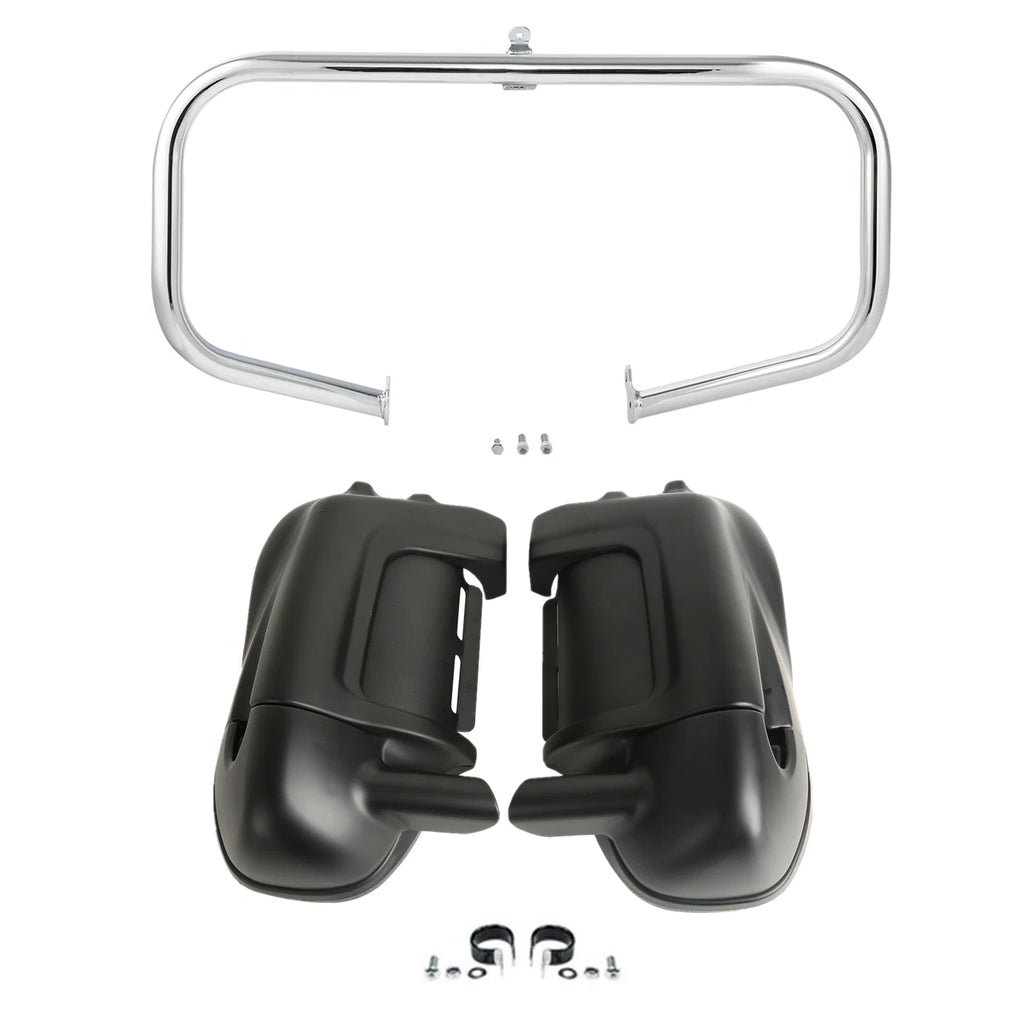 Matt Black Lower Vented Leg Fairings & Engine Guard Bar for Harley Touring (2009–2013)