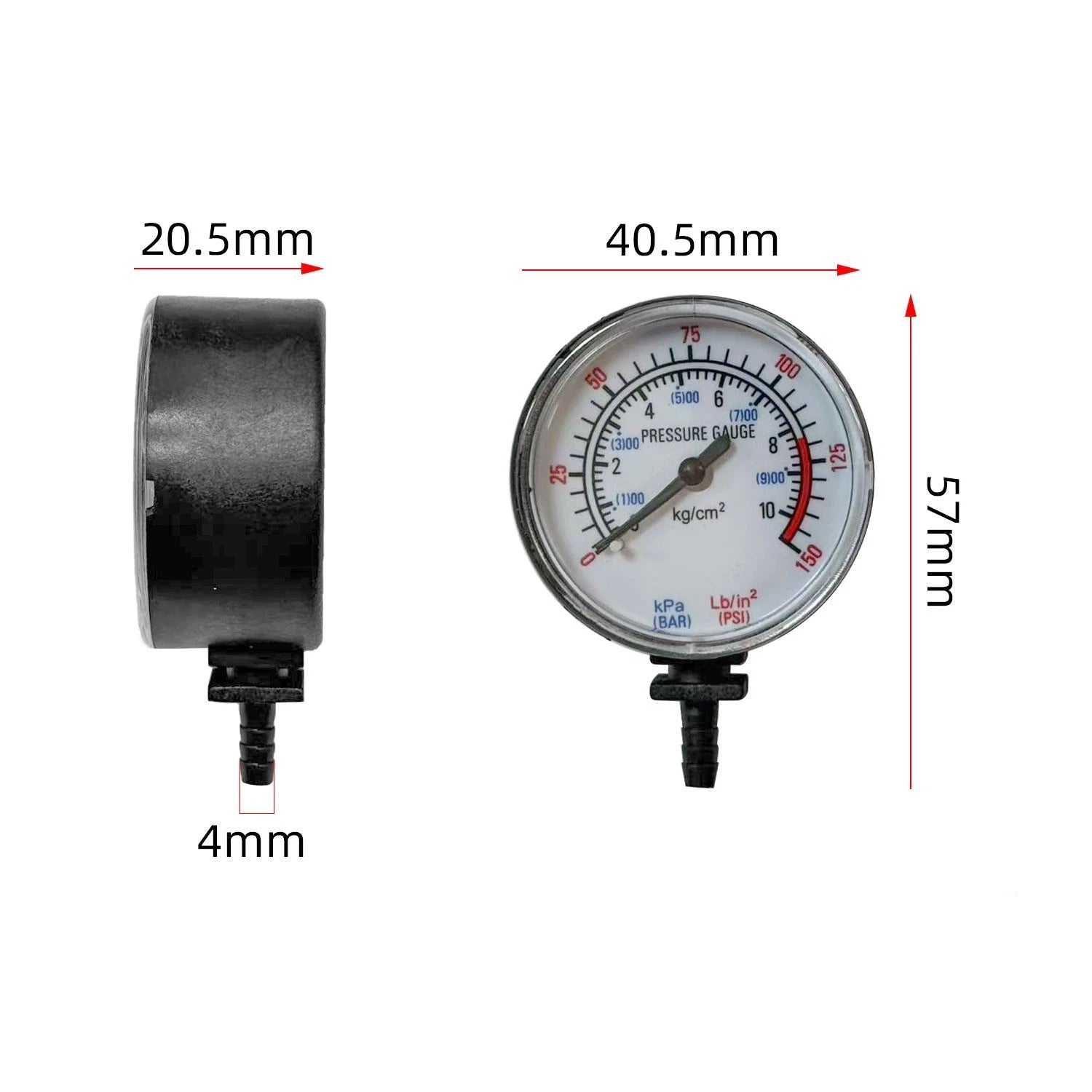 Tire Inflator Pressure Gauge for Car (40 PSI, 4mm Plastic Barb)