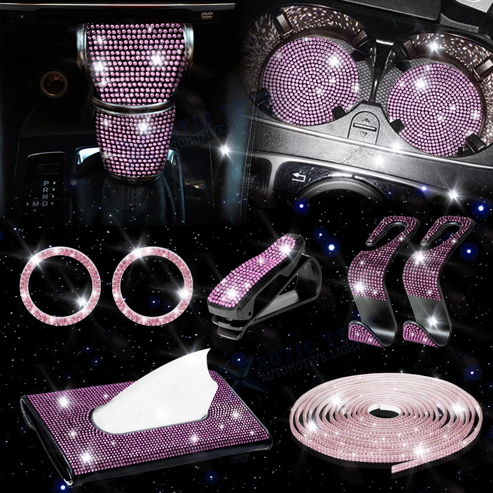 Bling Diamond Engine Button Ring Gear Shift Cover for Pink (2019–2024)