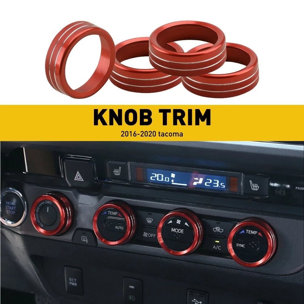 Set of 4 Aluminum Knob Cover Ring Trim for Toyota Tacoma (2016–2020) Red