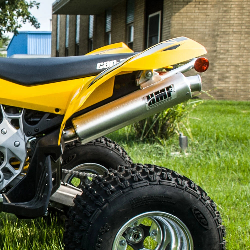 HMF Performance Slip-On Exhaust for Can-Am DS450 (2008–2015) - Yellow, Black Cap