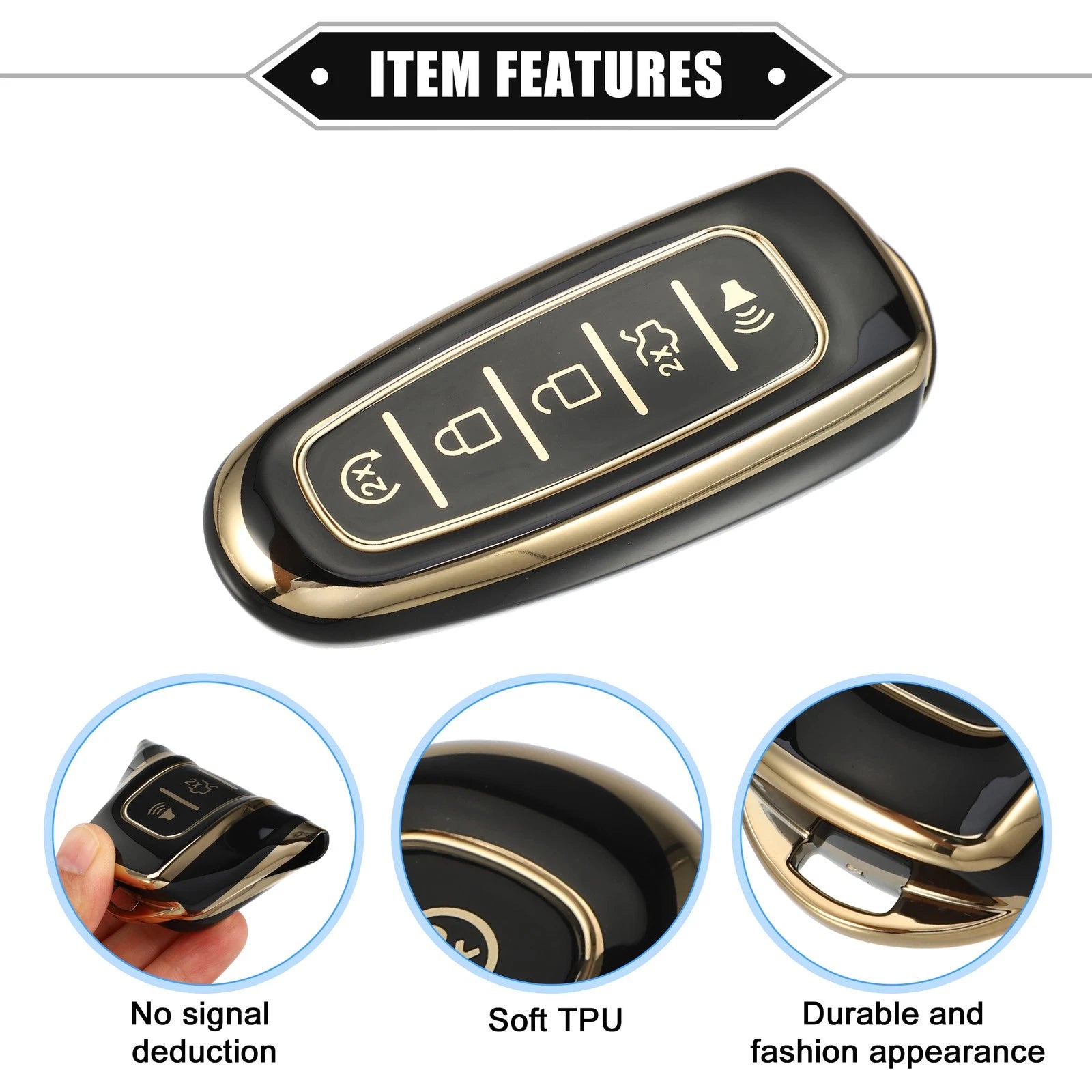 5 Buttons Key Fob Cover for Ford Escape, Lincoln (TPU, Black)