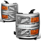 Chrome Housing Amber Side Headlight/Lamp w/LED DRL for Chevy Silverado (2014–2015)