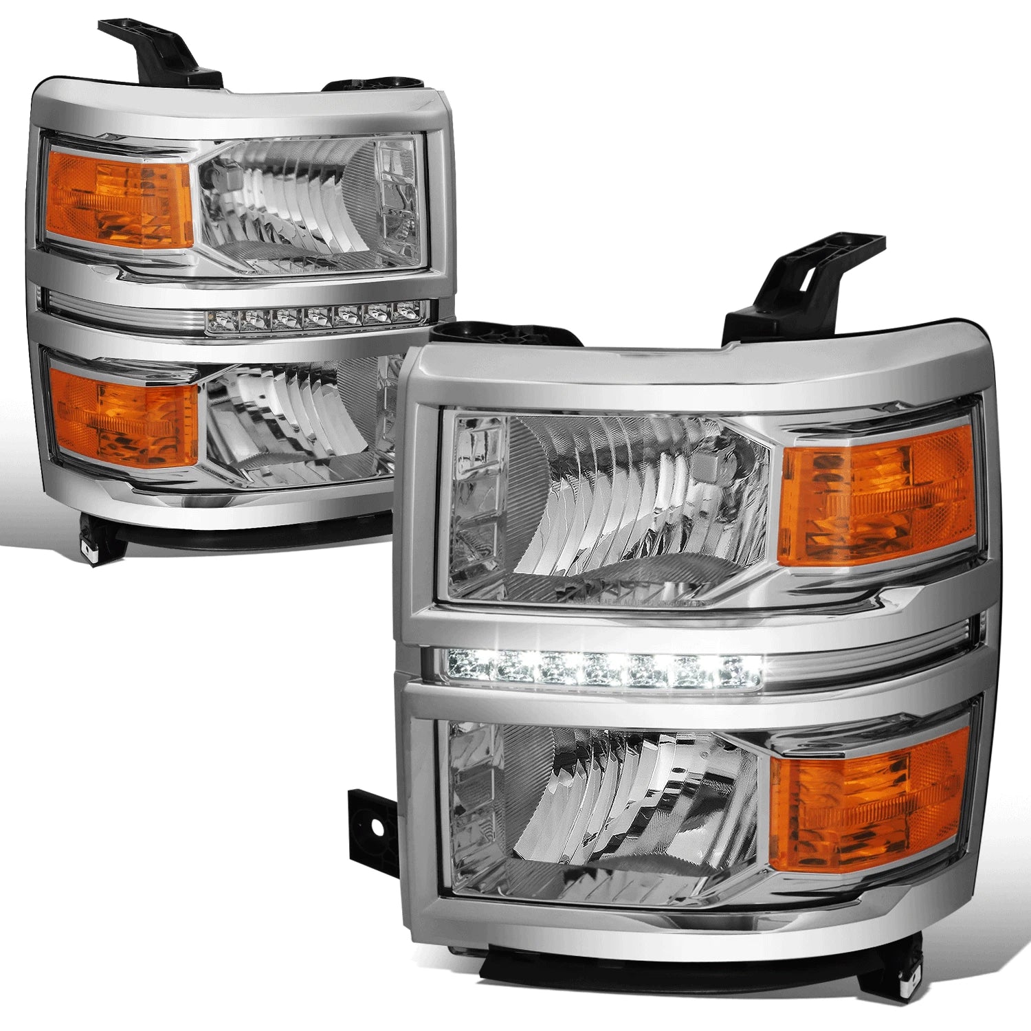 Chrome Housing Amber Side Headlight/Lamp w/LED DRL for Chevy Silverado (2014–2015)