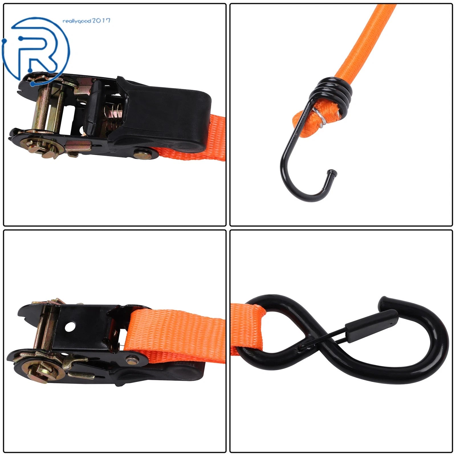 Set of 4 Heavy Duty 1" × 15' Ratchet Straps for Tie Downs