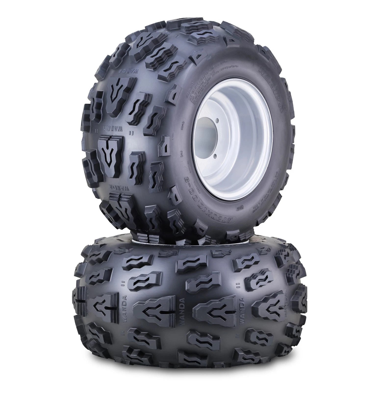 2 Wanda ATV Tires & Wheels 20X10-9 4/110 PCD 3+6 Offset Silver (10056)
