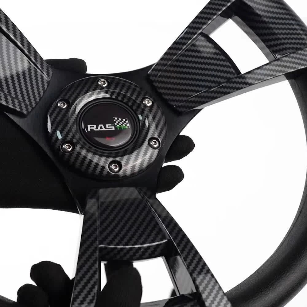 13.5" Universal Billet Steering Wheel with Black Grip and Carbon Fiber Trim
