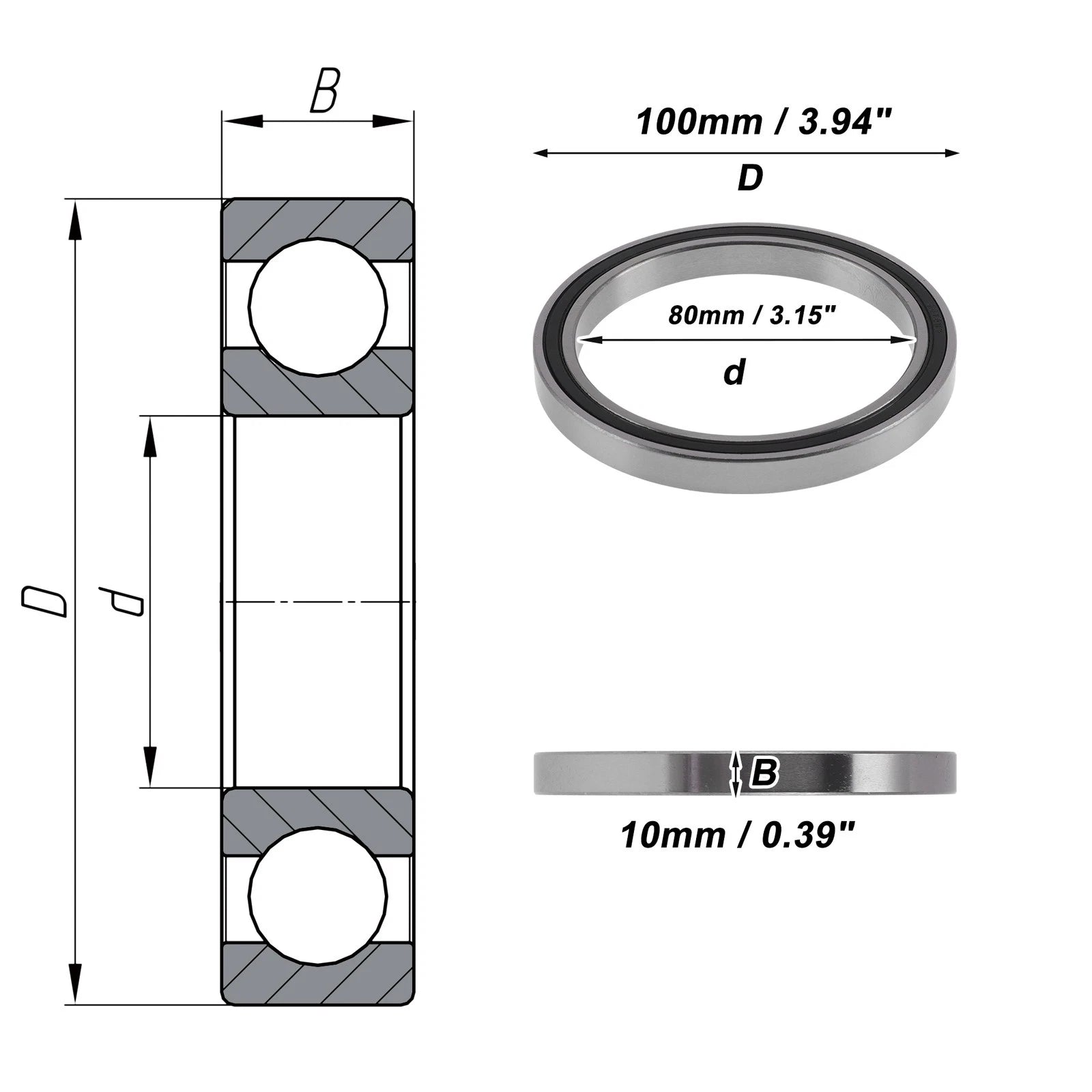 Deep Groove Ball Bearings 6816DDU   80x100x10mm