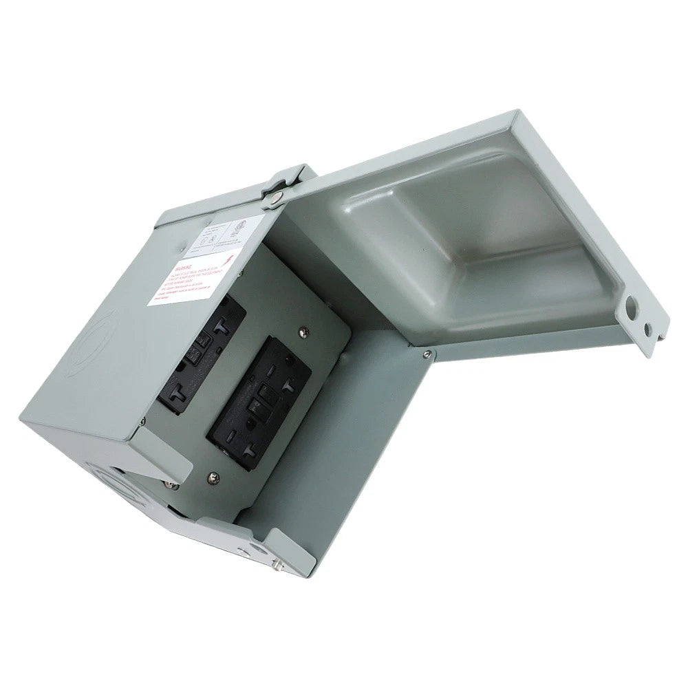 Dual Electrical Outlet Box for Outdoor Use (Rainproof, 20 AMP)