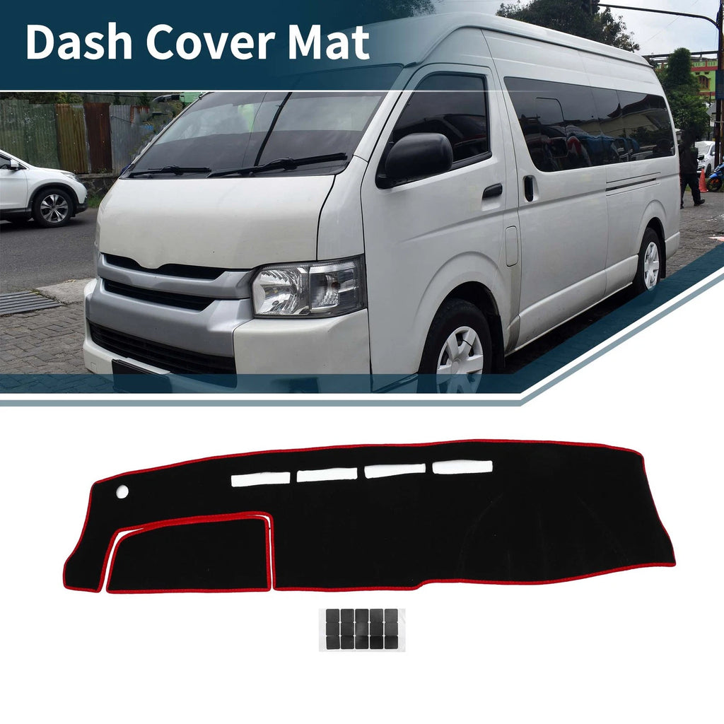 Dashboard Cover Mat for Toyota Hiace (2004–2024) with Sticker Black Red