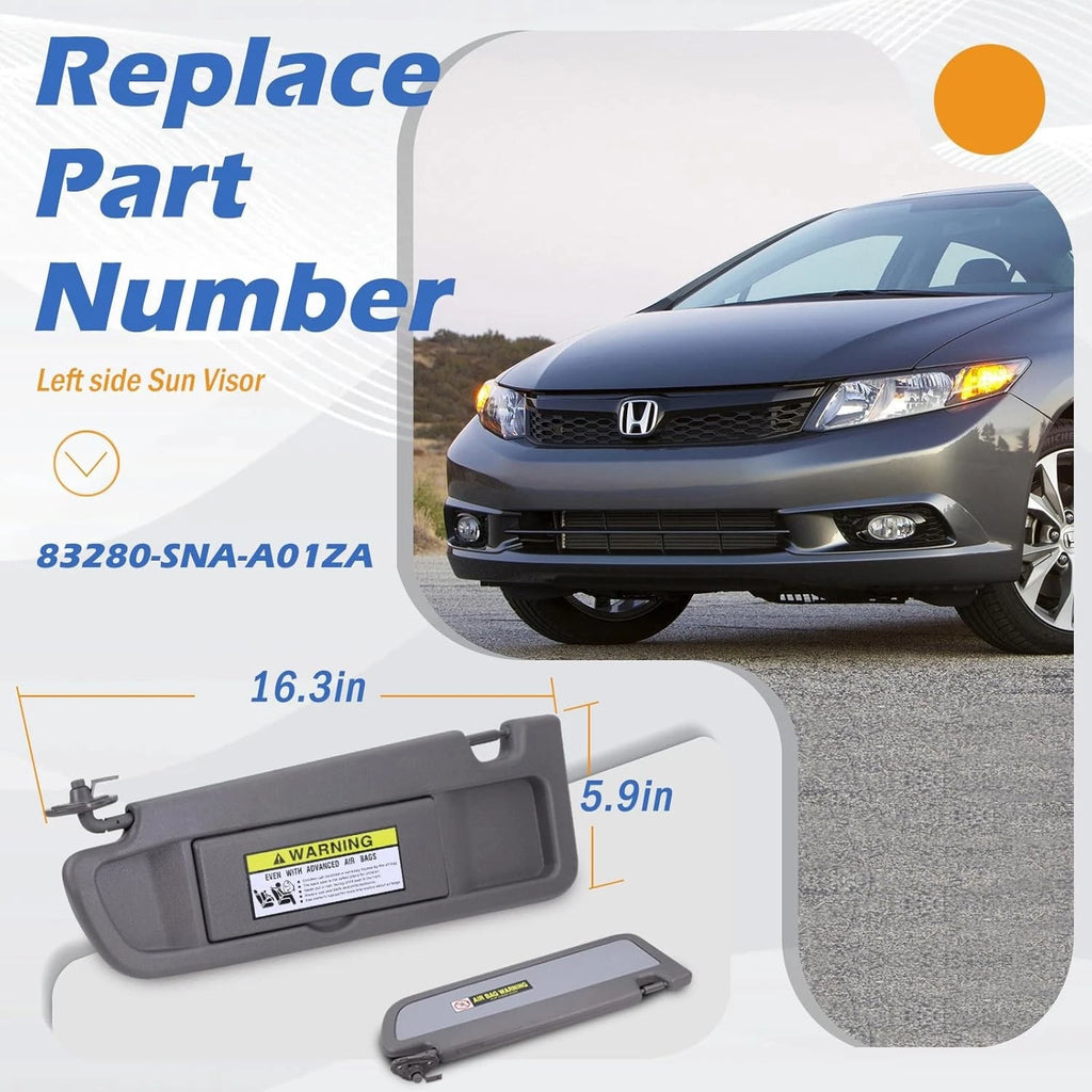 LH Driver Side Sun Visor 83280-SNA-A01ZA for Honda Civic Sedan (2006–2011)