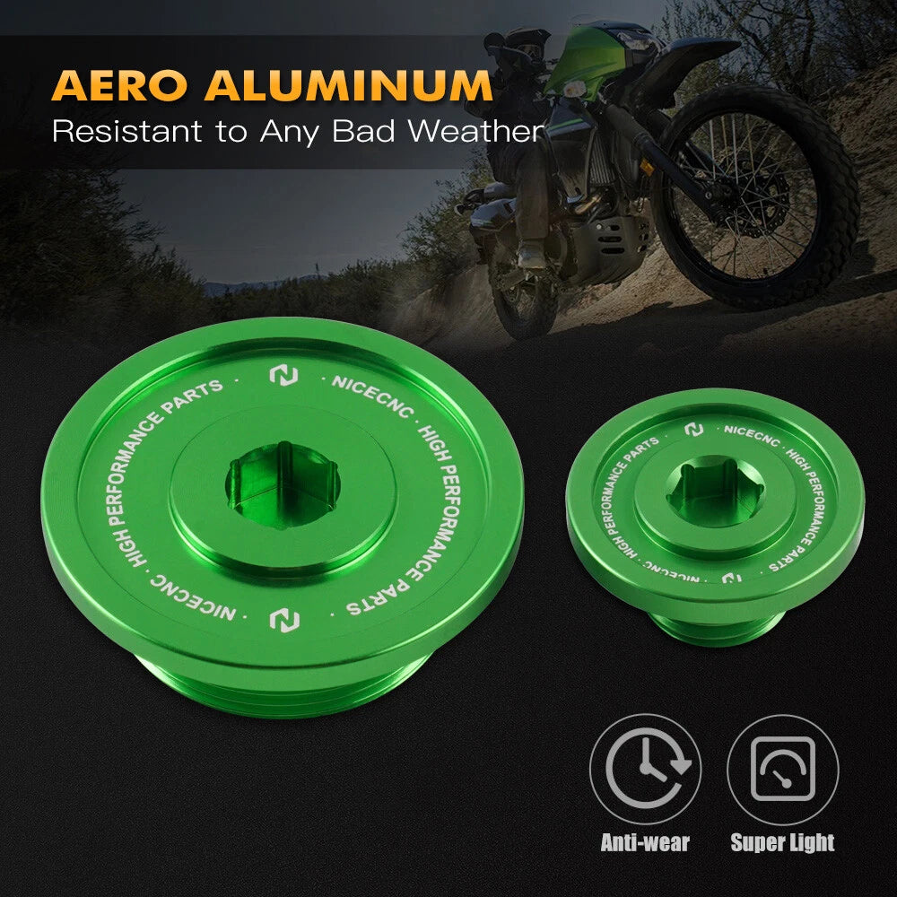 Aluminum Engine Cover Caps for Kawasaki KLR650 (1987–2024) - Green