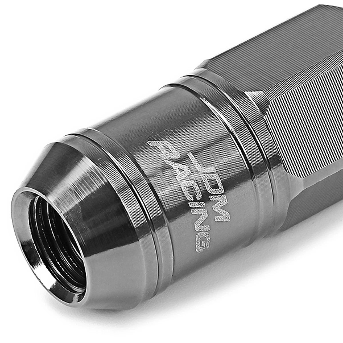 Set of 4 Open-End Aluminum Gun Metal Lug Nuts + Adapter M12x1.5 21mm OD 50mm Tall
