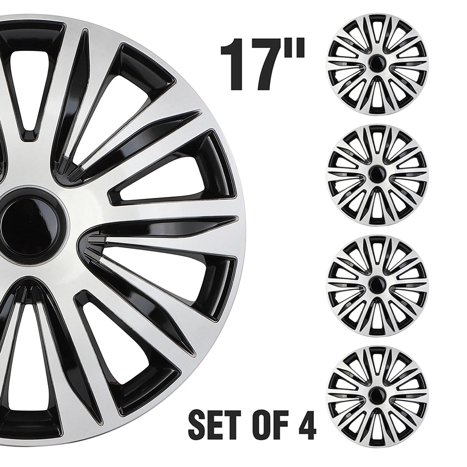Set of 4 Wheel Covers for R17 Tire & Rim (Black & Silver)
