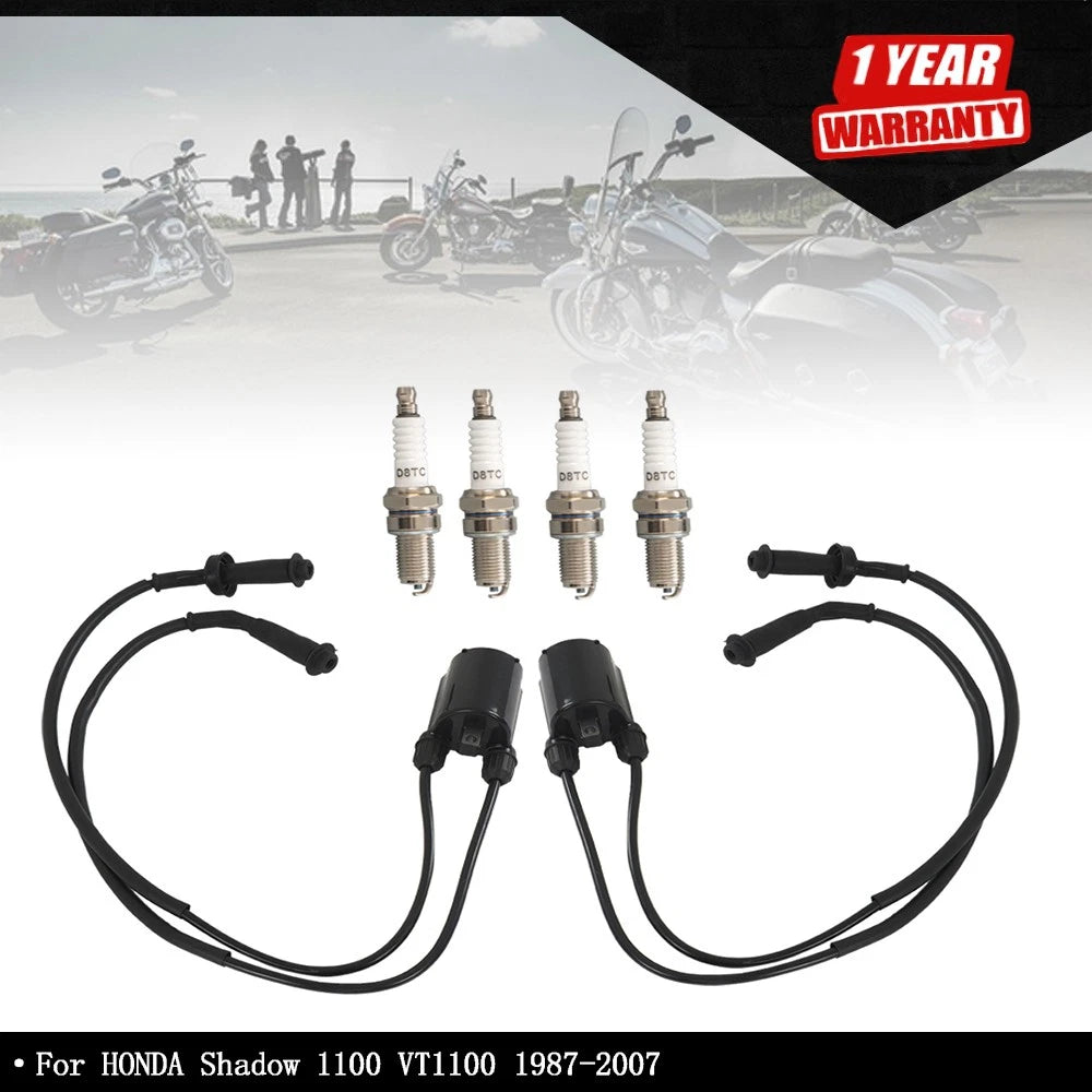 2X Ignition Coil & Spark Plug Cap for Honda Shadow 1100 (1987–2007)