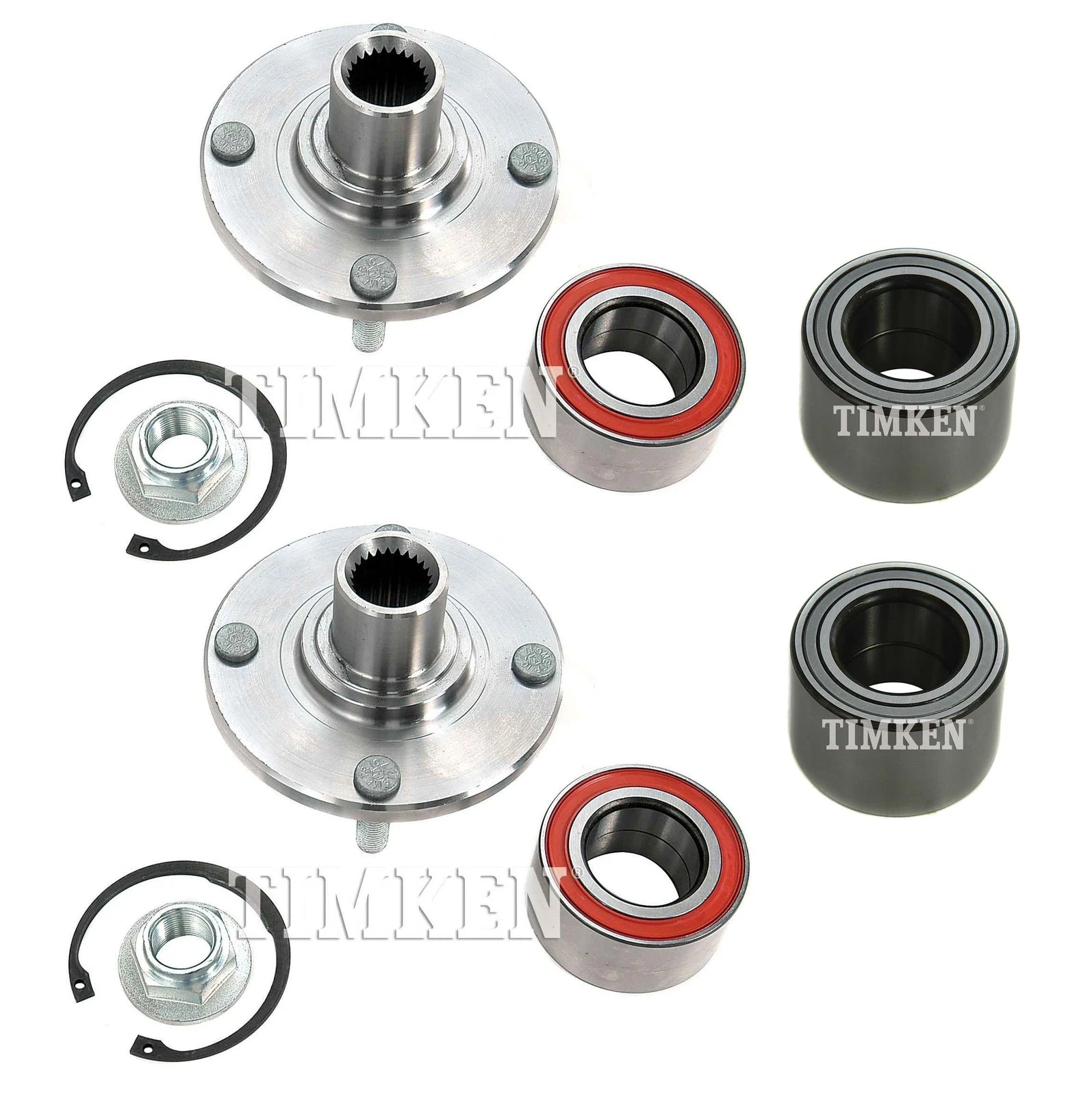 Set of 2 Front and Rear Wheel Bearings & Hubs for Ford Focus (2000–2007)