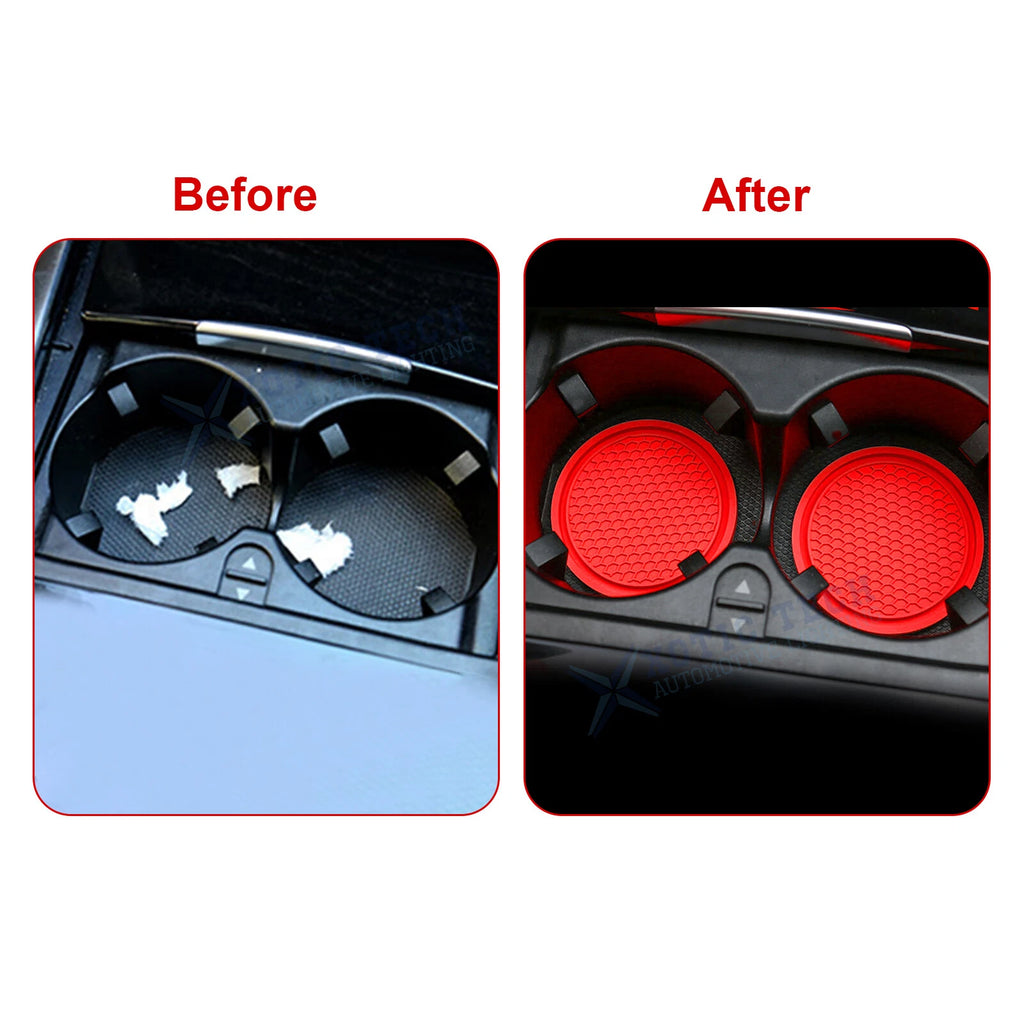 4-Piece Red Non-Slip Cup Coasters for Car (Universal, Embedded) (Set)