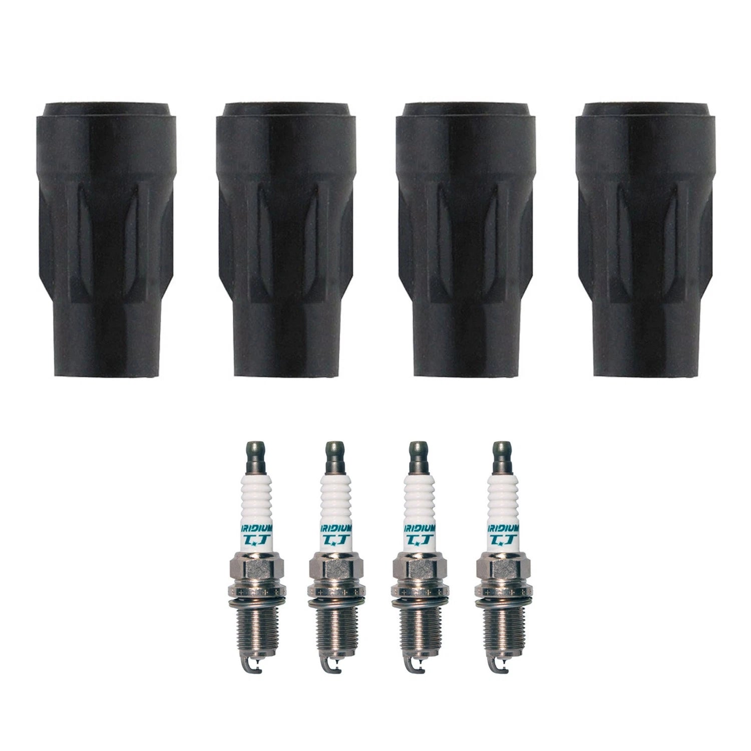 Set of 4 Denso Iridium TT Spark Plugs & Coil Boots for Dodge Caliber Lancer (200)