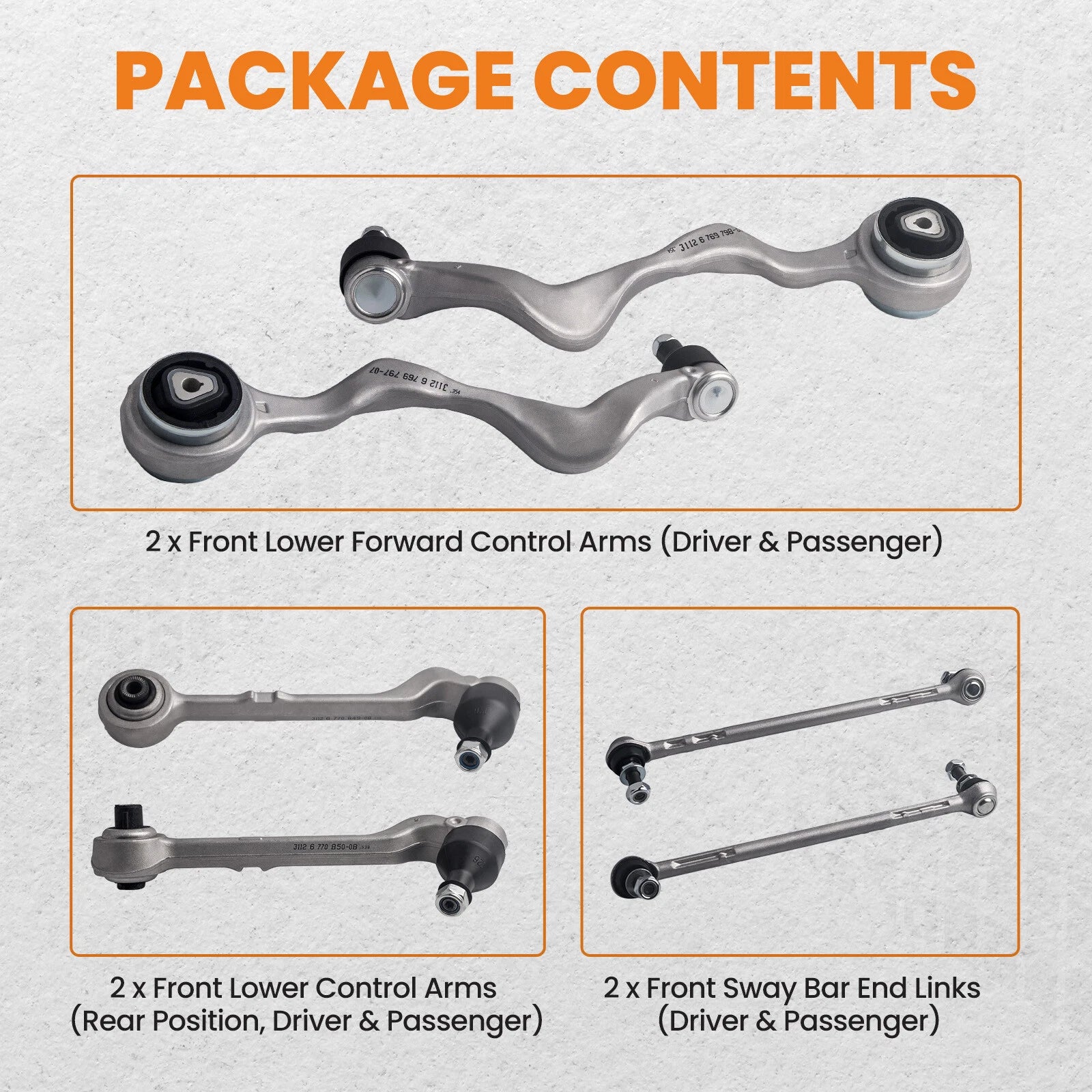 6pc Front Lower Control Arm Set for BMW 335i (2013–2013)