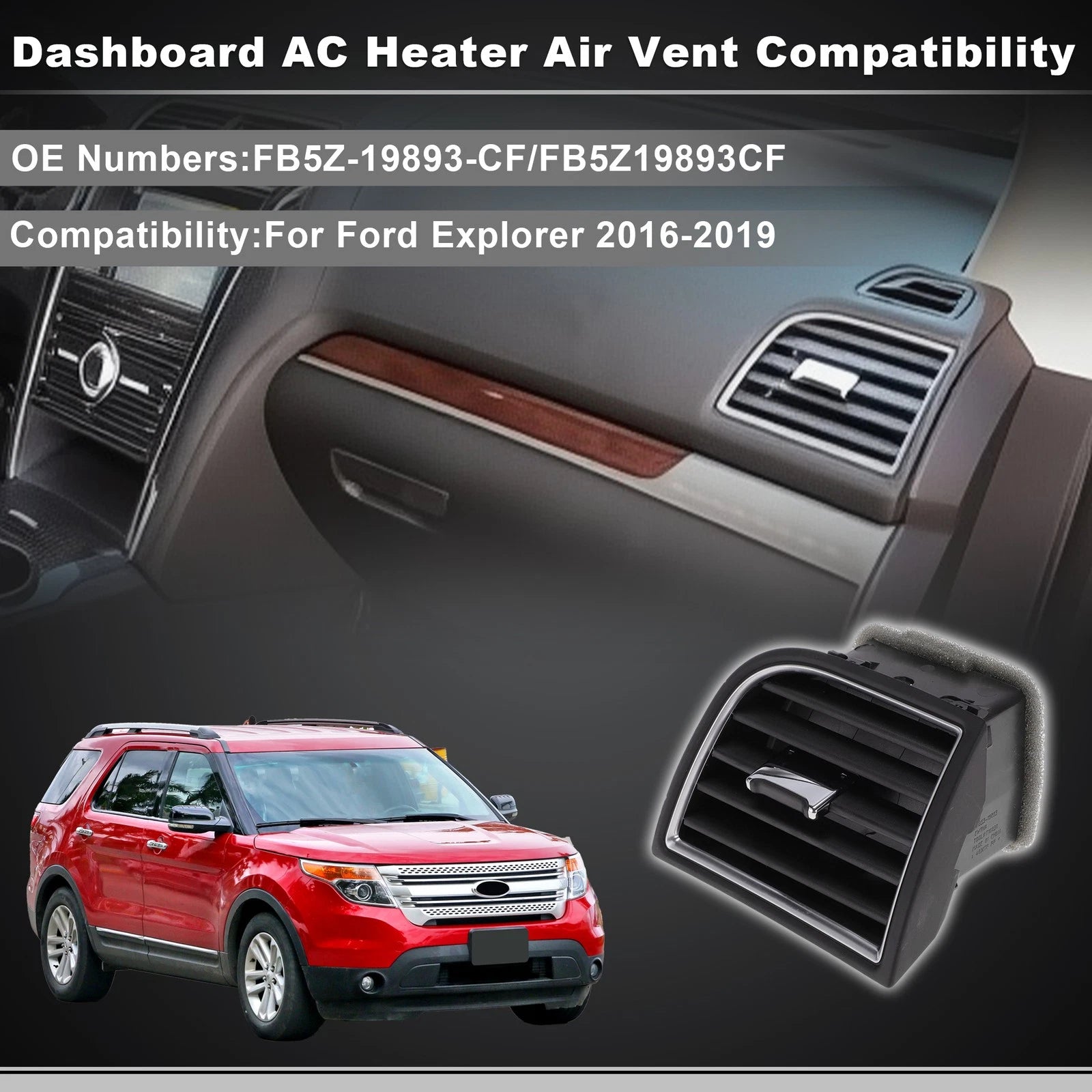 Front Right Center Dash AC Air Vent Panel for Ford Explorer (2011–2019) No.FB5Z-19893-CF