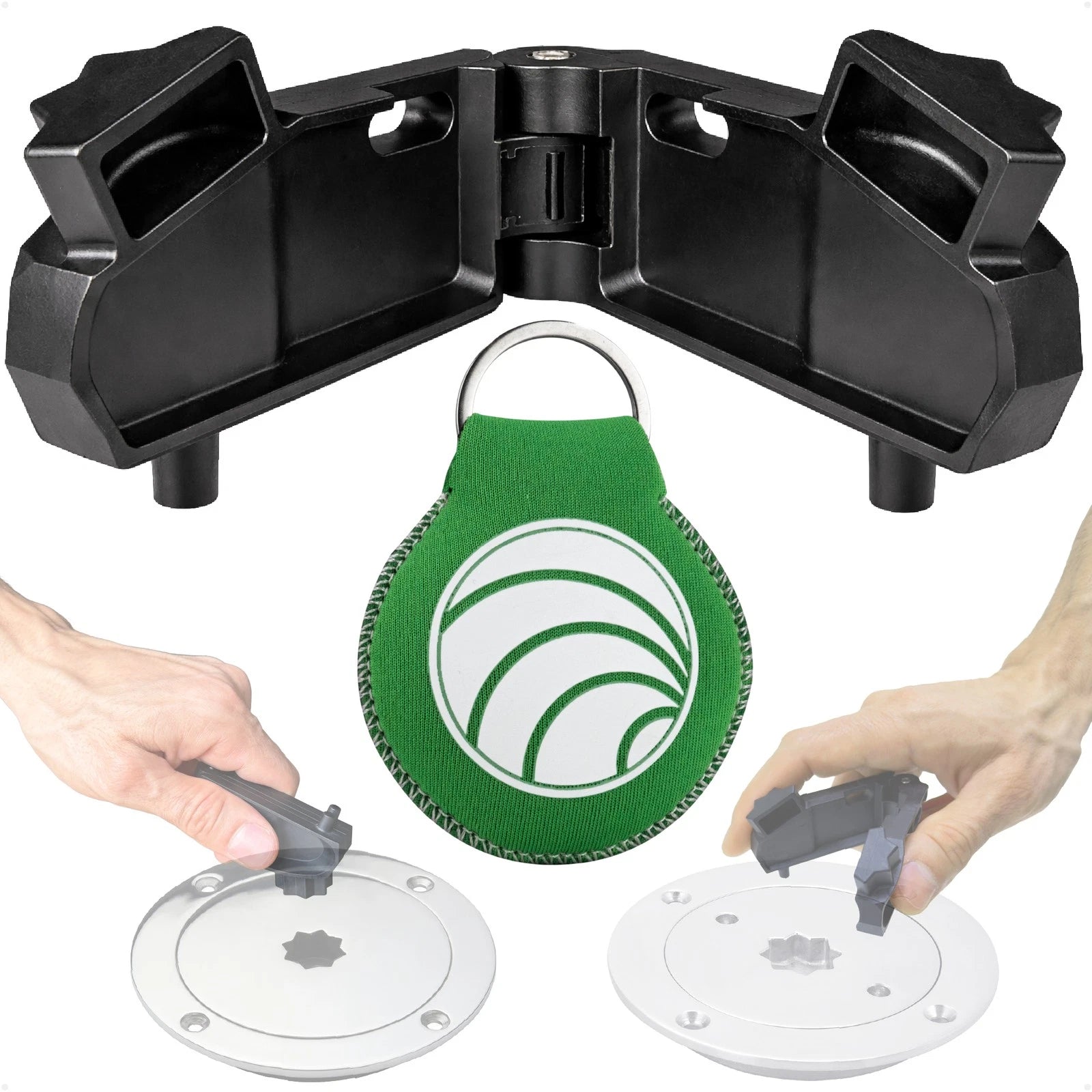 Adjustable Universal Deck Plate and Fill Key with Floating Green Keychain
