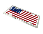Chrome License Plate with American Flag Design for Universal Fit (Any Year)
