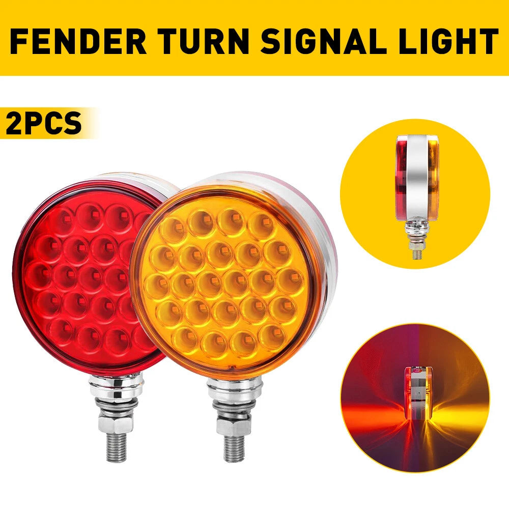 2X Round LED Pedestal Fender Lights for Truck Trailer
