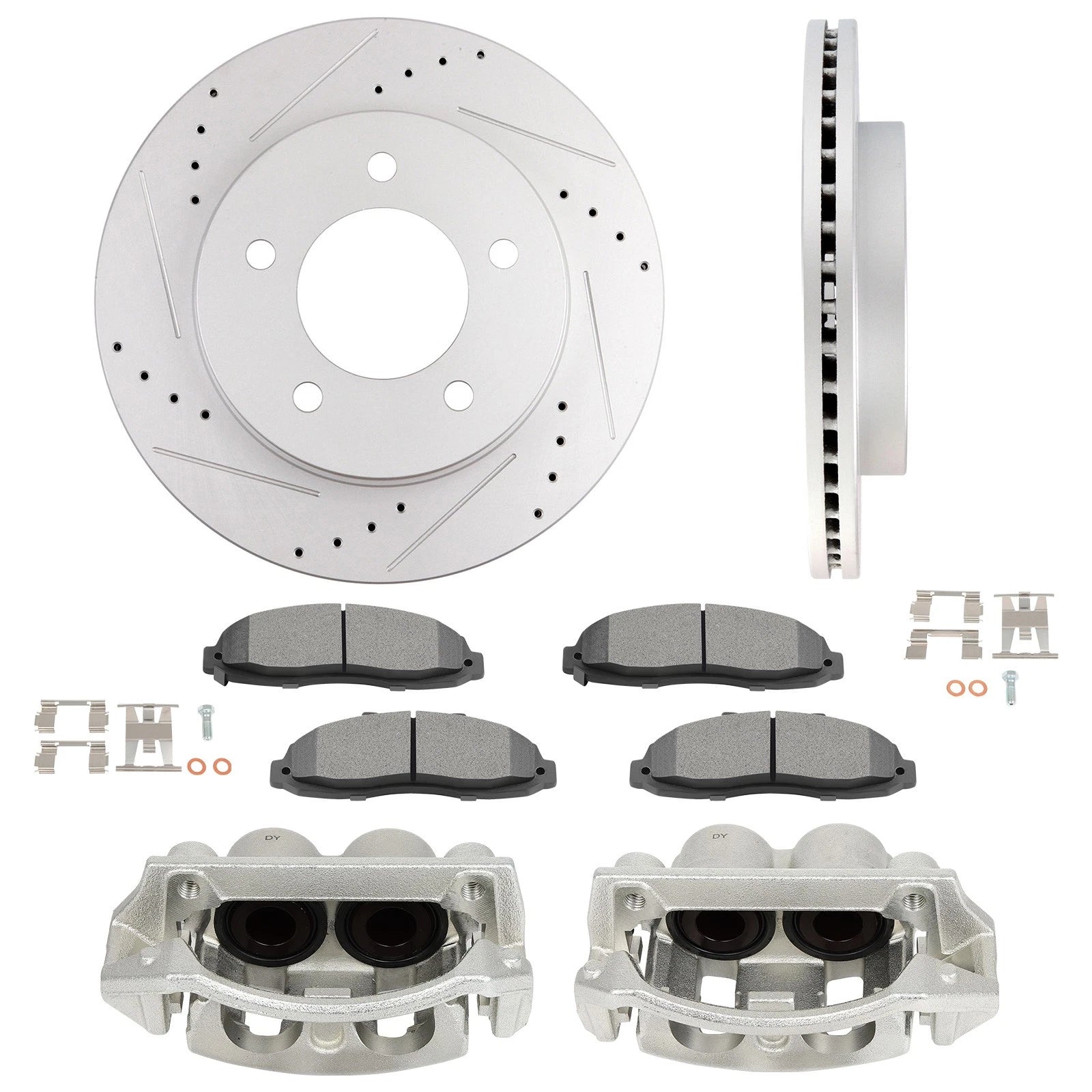 Set of 8 Brake Calipers, Rotors & Pads for Ford F-150 4WD (1997–2003)