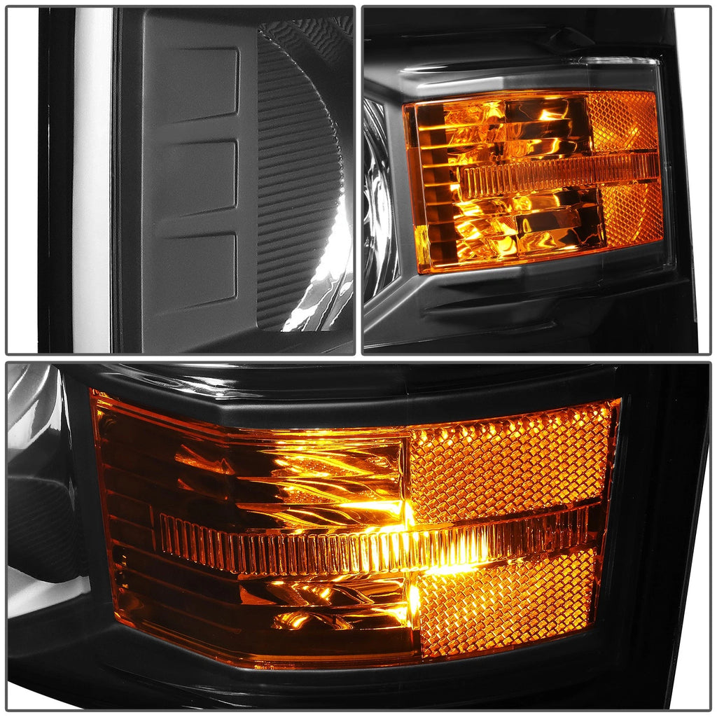Pair of Black/Amber Signal Headlight Lamps for Chevy Silverado (2014–2015)
