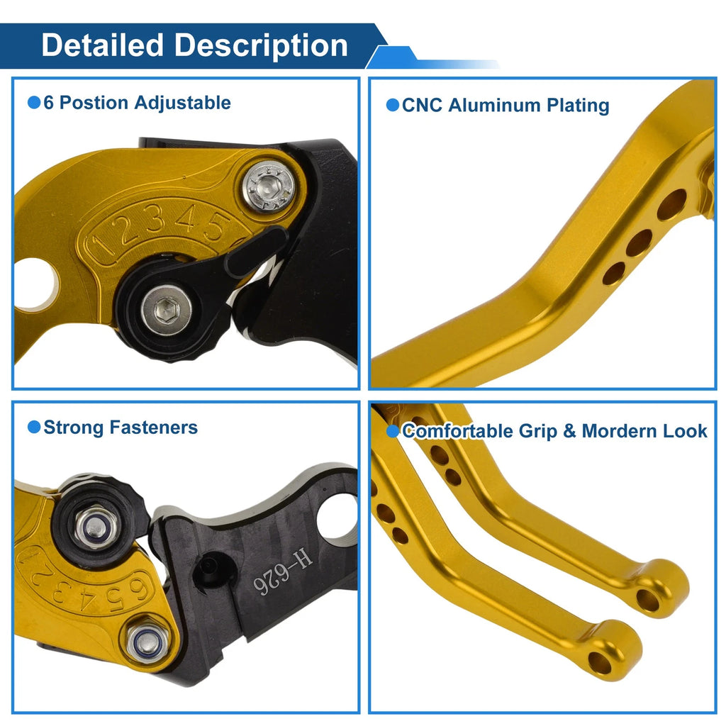 Adjustable Short Brake Clutch Lever for Honda CB599/CB600 Hornet (1998–2006) Gold Tone