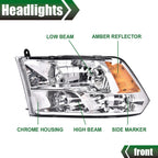 Chrome Quad Amber Headlights for Dodge Ram 1500 2500 3500 (2009–2018)