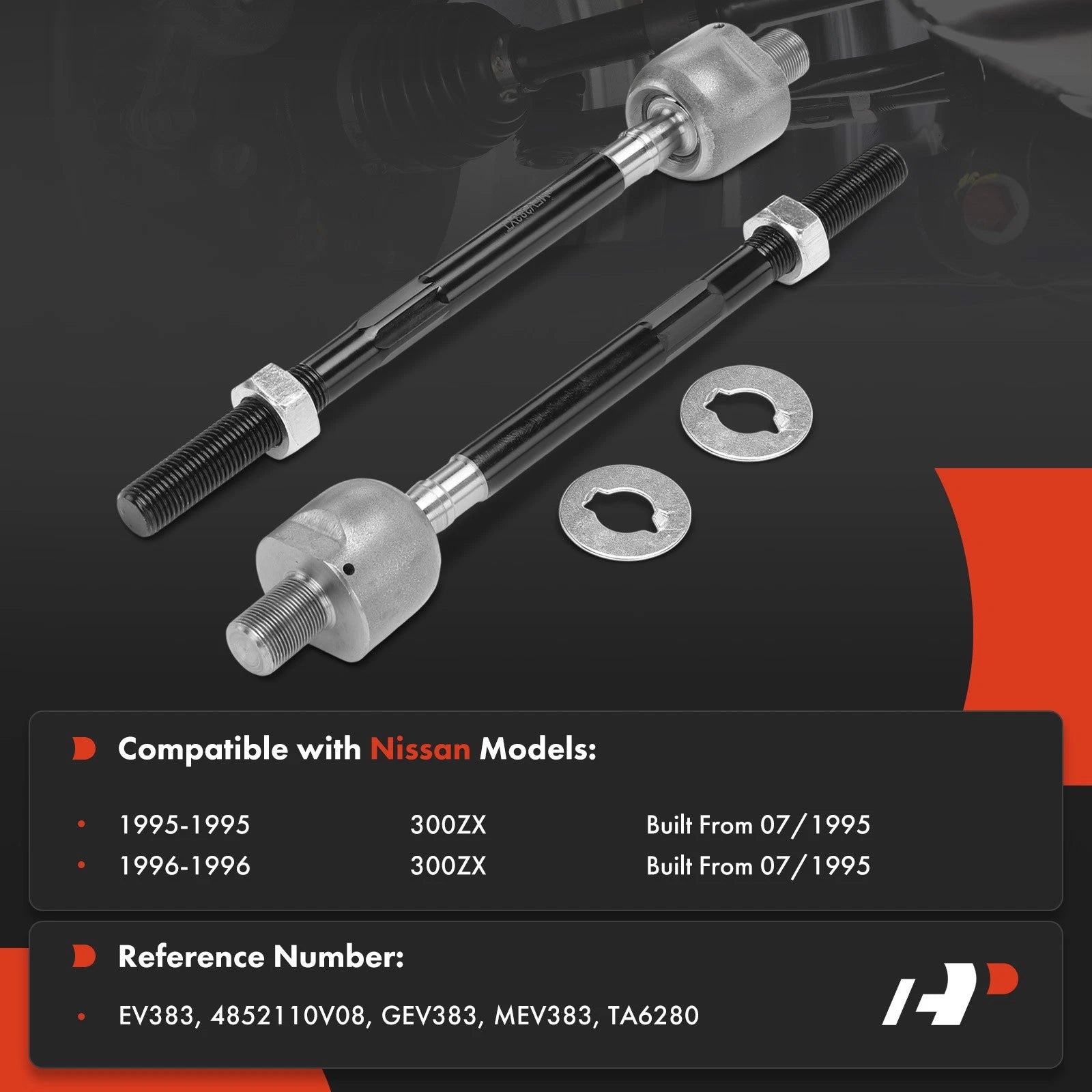 2X Front Inner Tie Rod End for Nissan 300ZX (1995–1996)