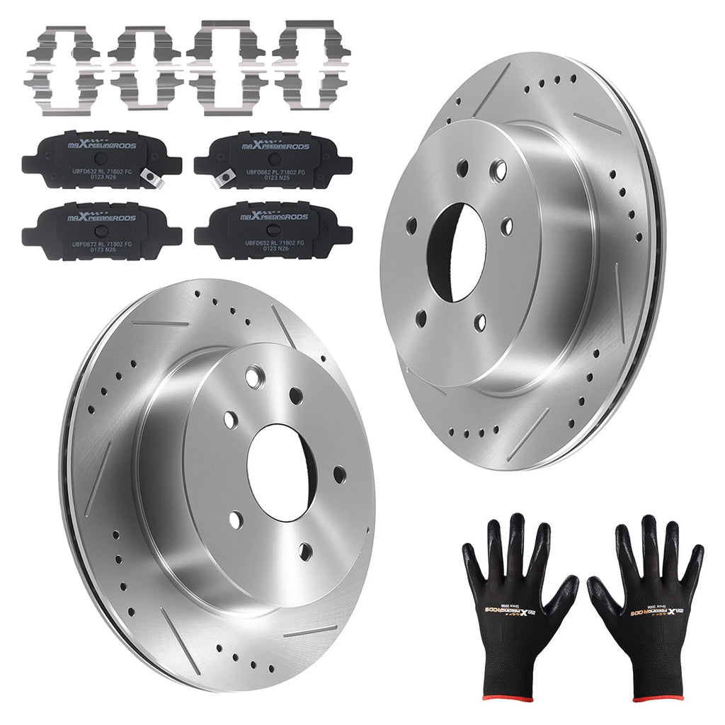 Rear Brake Rotors & Ceramic Pads Set for Nissan Rogue (2014–2020) X-Trail (2005–2006)