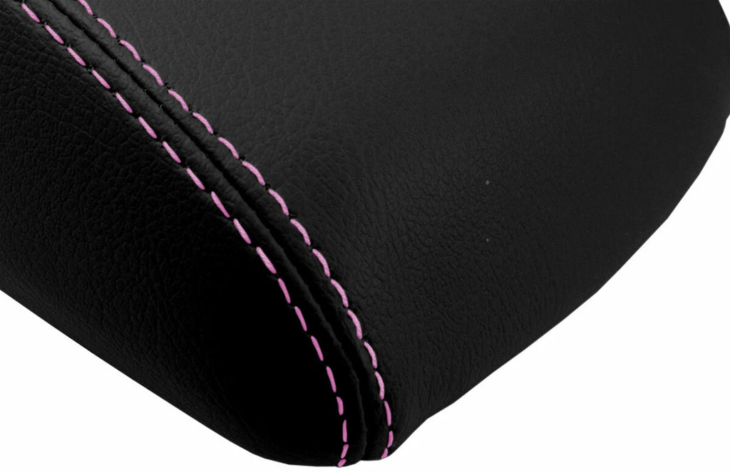 Leather Console Lid Armrest Cover for Ford Focus (2012–2018) Black Pink Stitch